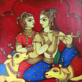 Religious acrylic painting titled 'Radha Krishna 1', 48x48 inches, by artist Rahul Phulkar on Canvas
