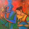Religious acrylic painting titled 'Radha Krishna 1', 36x42 inches, by artist Balaji Ubale on Canvas