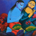 Religious acrylic painting titled 'Radha Krishna 2', 34x54 inches, by artist Prakash Deshmukh on Canvas
