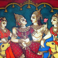 Religious acrylic painting titled 'Radha Krishna 2', 48x60 inches, by artist Rahul Phulkar on Canvas