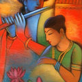 Religious acrylic painting titled 'Radha Krishna 2', 35x24 inches, by artist Balaji Ubale on Canvas