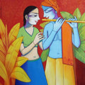 Religious acrylic painting titled 'Radha Krishna 3', 30x30 inches, by artist Pravin Utge on Canvas
