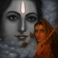 Religious oil painting titled 'Radha Krishna', 36x36 inches, by artist Rakhi Baid on Canvas