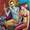Figurative acrylic oil painting titled 'Radha Krishna', 30x24 inches, by artist Tamali Das on canvas
