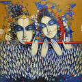 Religious acrylic painting titled 'Radha Krishna', 48x60 inches, by artist Vijay Gille on Canvas