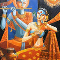 Figurative acrylic painting titled 'Radha Krishna', 36x30 inches, by artist Tamali Das on canvas