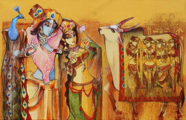 Radha Krishna Painting by Prabhakar Ahobilam | ArtZolo.com