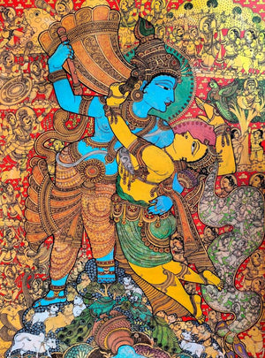 Religious acrylic painting titled 'Radha Krishna', 48x36 inches, by artist Harinath N on Canvas