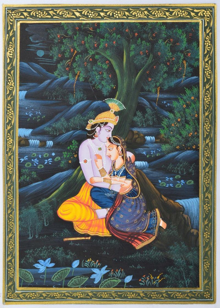 Radha Krishna Divine Love Traditional Art by Unknown | ArtZolo.com
