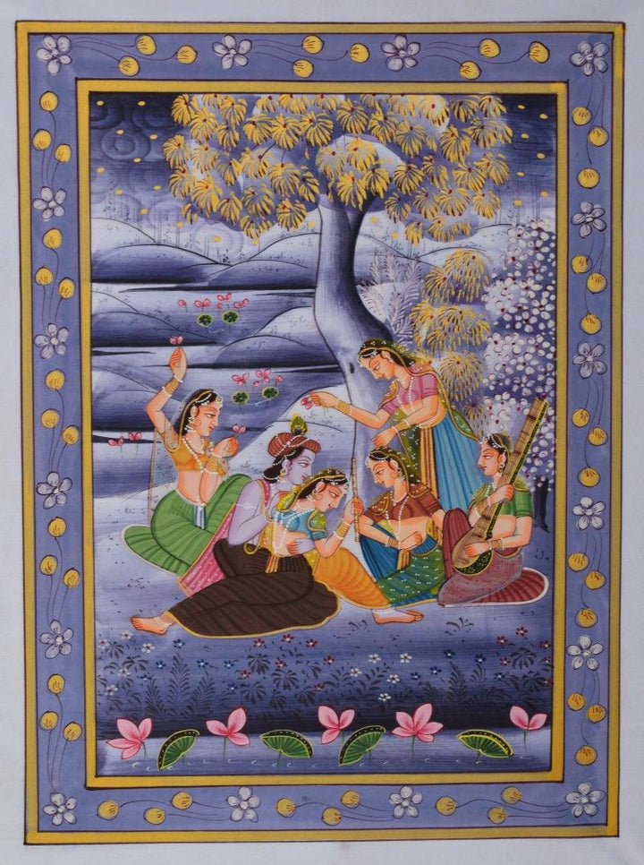 Radha Krishna Entertained By Gopis In La Traditional Art by Unknown | ArtZolo.com