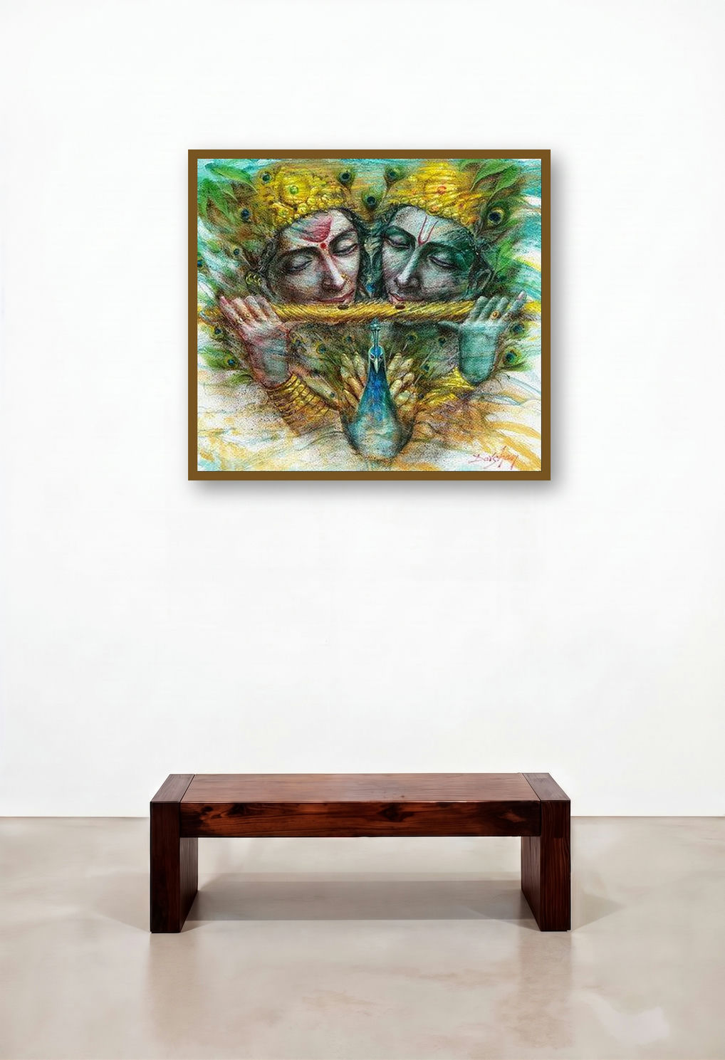 Radha Krishna I (Divine Harmony) by artist Darshan Sharma displayed in a Boutique Hotel Style Hotel Lobby