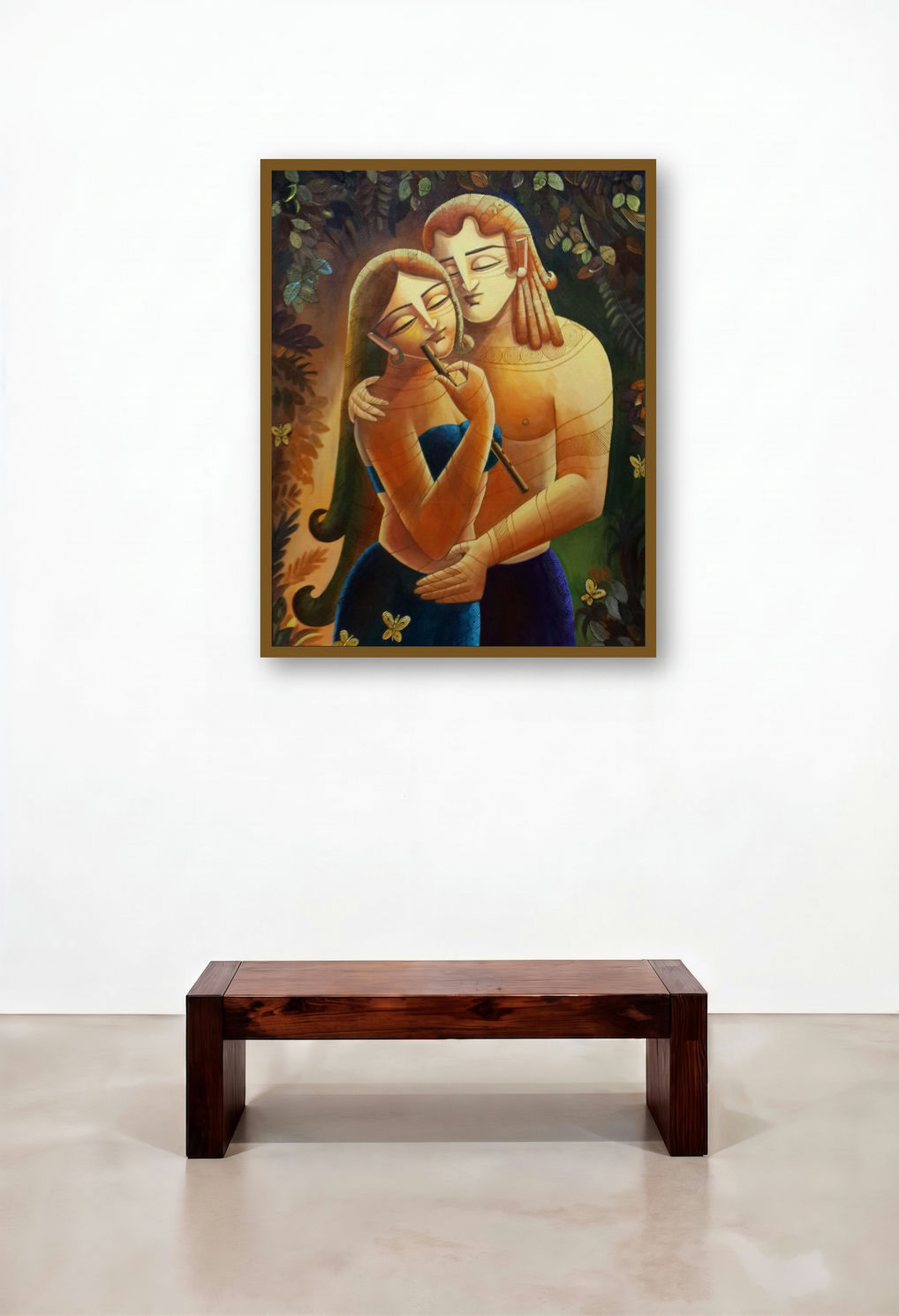 Radha Krishna Ii by artist Devirani Dasgupta displayed in a Art Deco Living Room