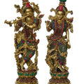 Religious handicraft titled 'Radha Krishna Playing Flute', 14x6x3 inches, by artist Brass Handicrafts on Brass