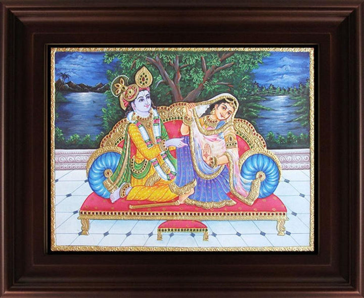 Radha Krishna Tanjore Painting 4 Traditional Art by Myangadi | ArtZolo.com