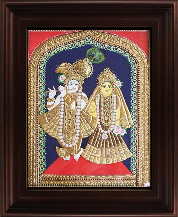 Radha Krishna Tanjore Painting Traditional Art by Myangadi | ArtZolo.com