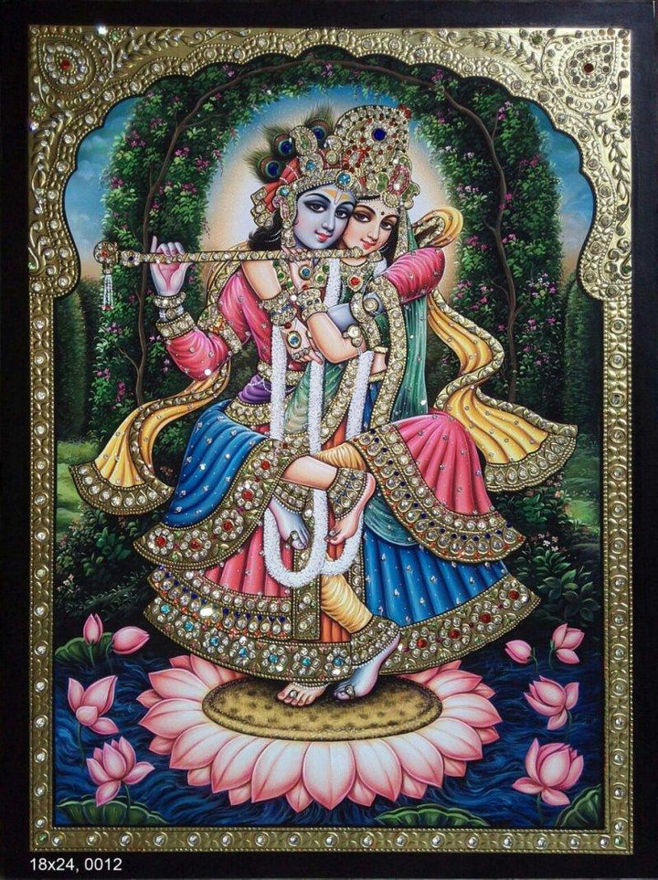 Radha Krishna Tanjore Painting I Traditional Art by Vani Vijay | ArtZolo.com