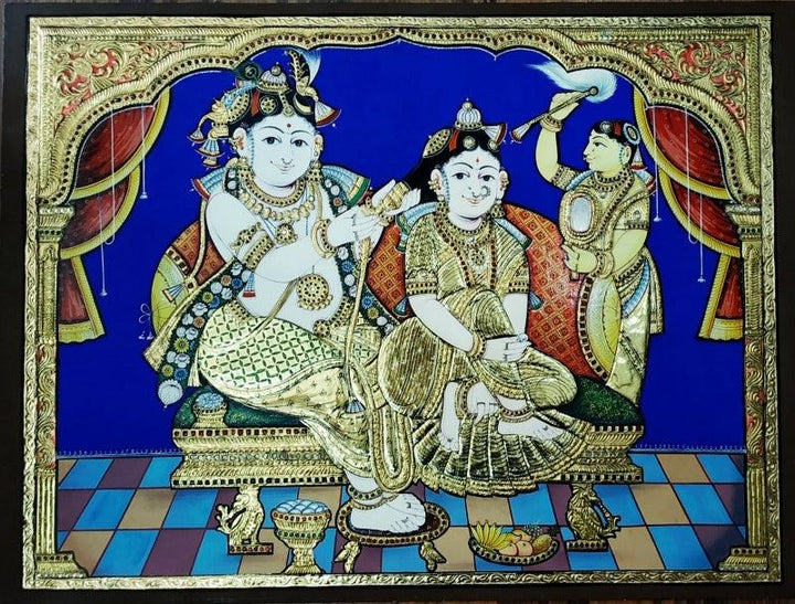 Radha Krishna Tanjore Painting 2 Traditional Art by Vani Vijay | ArtZolo.com