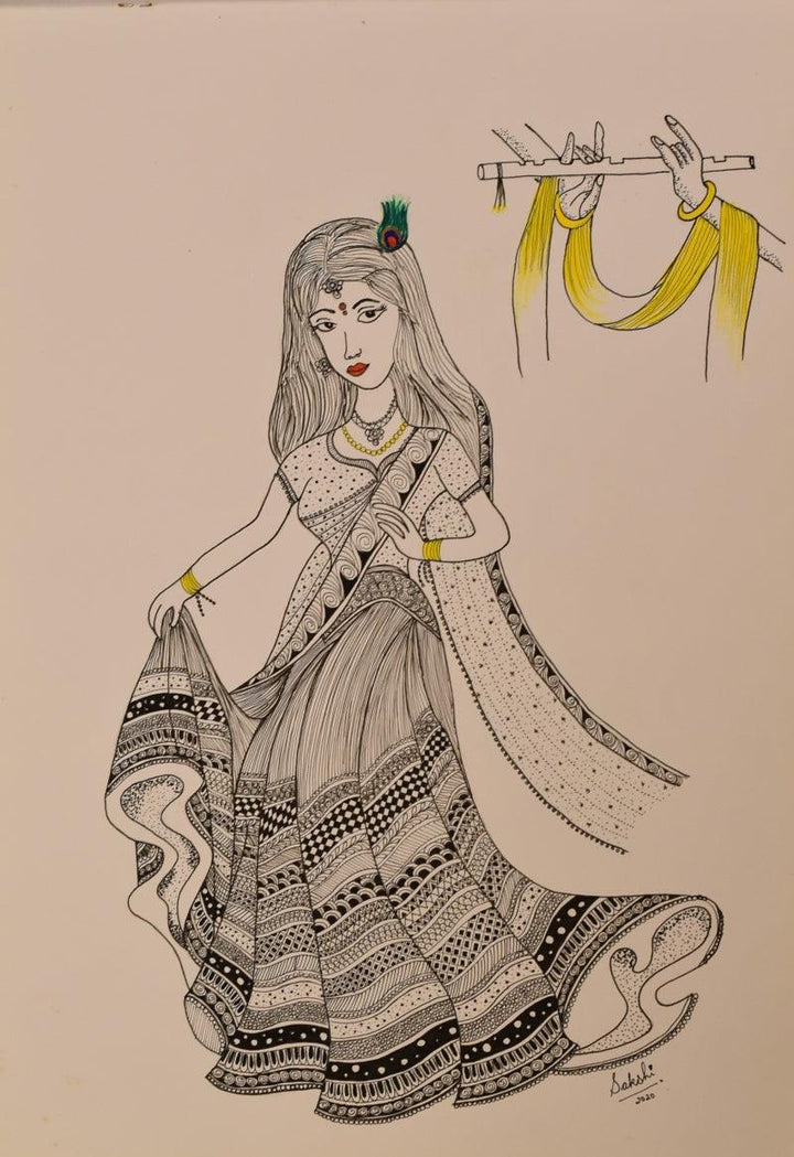 Radha Mesmerized In Memory Of Krishna Drawing by Sakshi Baranwal | ArtZolo.com