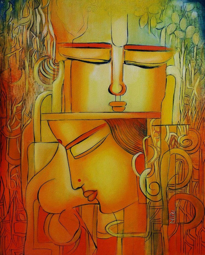 Radha Remembering Krishna I Painting by Nitu Chhajer | ArtZolo.com