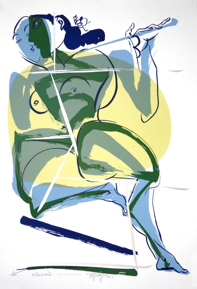 Religious serigraphs painting titled 'Radhakrishna', 30x20 inches, by artist Jatin Das on Paper