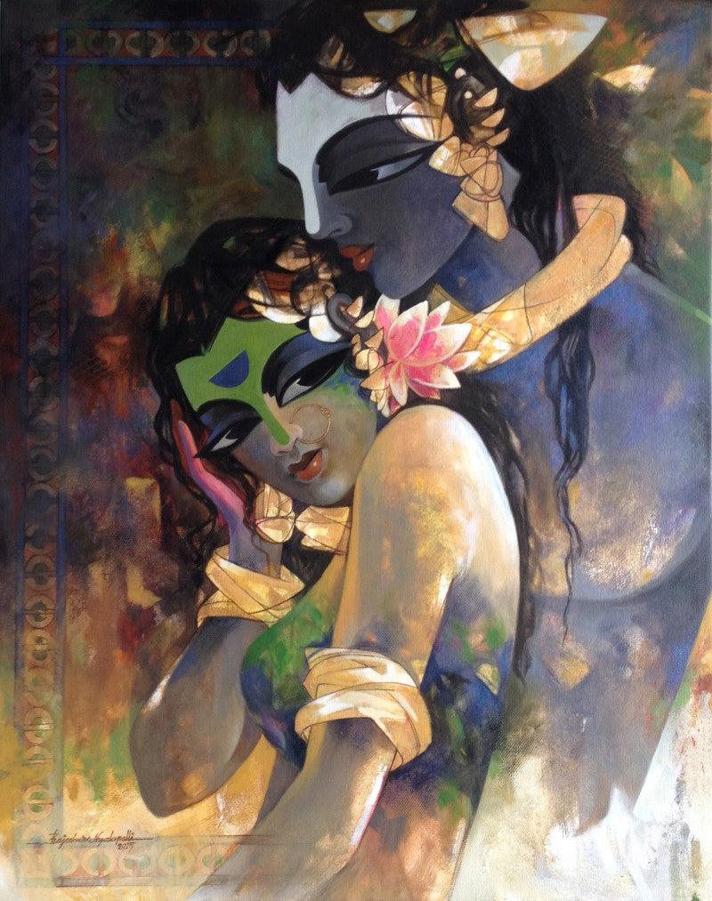 Figurative acrylic painting titled 'Radhakrishna ', 24x30 inches, by artist Rajeshwar Nyalapalli on Canvas