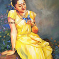 Figurative acrylic painting titled 'Radhika', 30x24 inches, by artist Tamali Das on Canvas