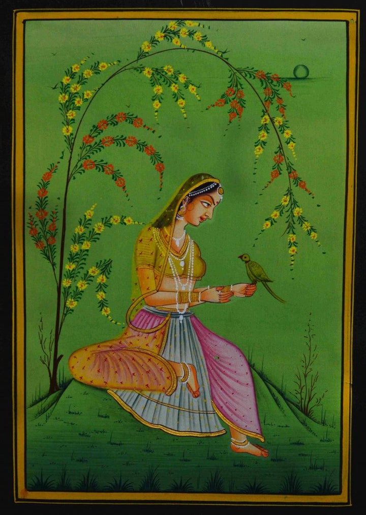 Ragini With Bird Traditional Art by Unknown | ArtZolo.com