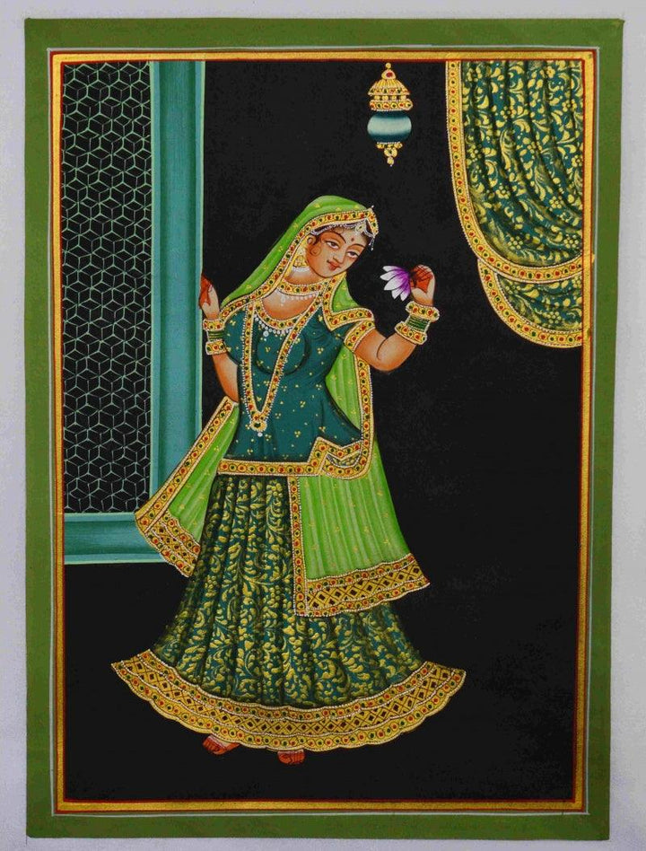 Ragini With Flower Traditional Art by Unknown | ArtZolo.com