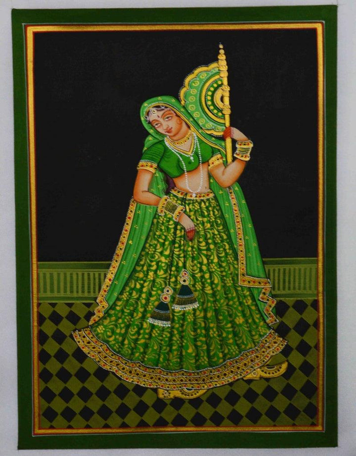 Ragini With Hand Fan Traditional Art by Unknown | ArtZolo.com