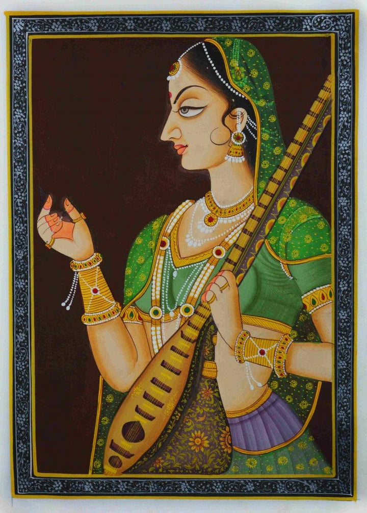 Ragini With Sitaar Traditional Art by Unknown | ArtZolo.com