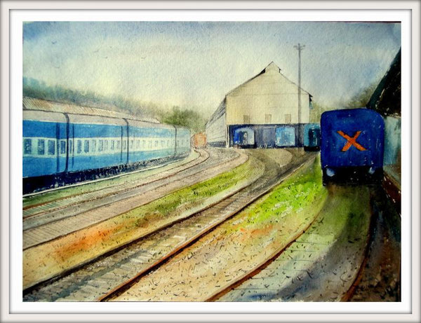 Railway Station Painting by Biki Das | ArtZolo.com