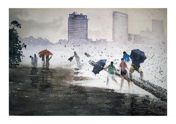 Raining In Mumbai Painting by Arunava Ray | ArtZolo.com
