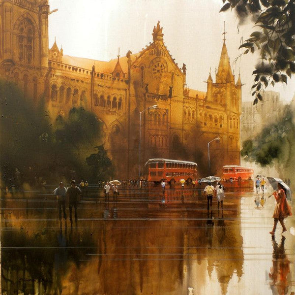 Rainy City I Painting by Bhuwan Silhare | ArtZolo.com