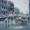Cityscape watercolor painting titled 'Rainy Day', 11x15 inches, by artist Jiaur Rahman on Paper