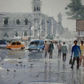 Cityscape watercolor painting titled 'Rainy Day', 11x13 inches, by artist Jiaur Rahman on Paper