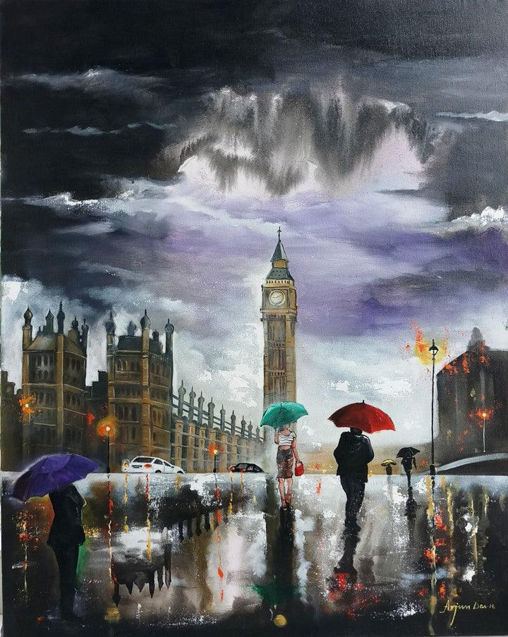 Rainy Day In London Painting by Arjun Das | ArtZolo.com