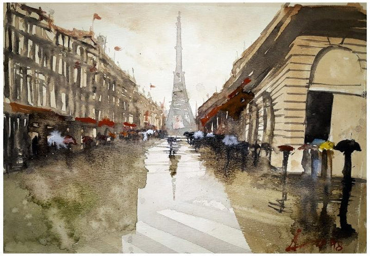 Rainy Day In Paris Painting by Arunava Ray | ArtZolo.com