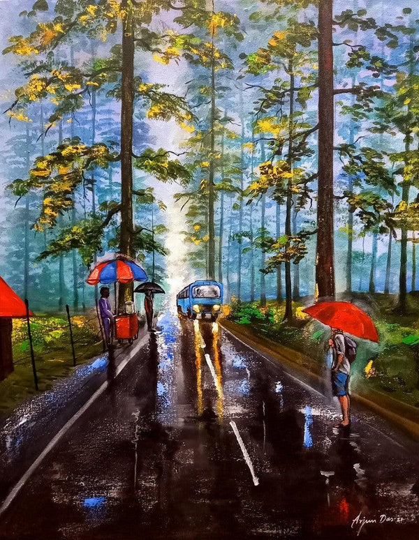 Rainy Day In Uttrakhand Painting by Arjun Das | ArtZolo.com