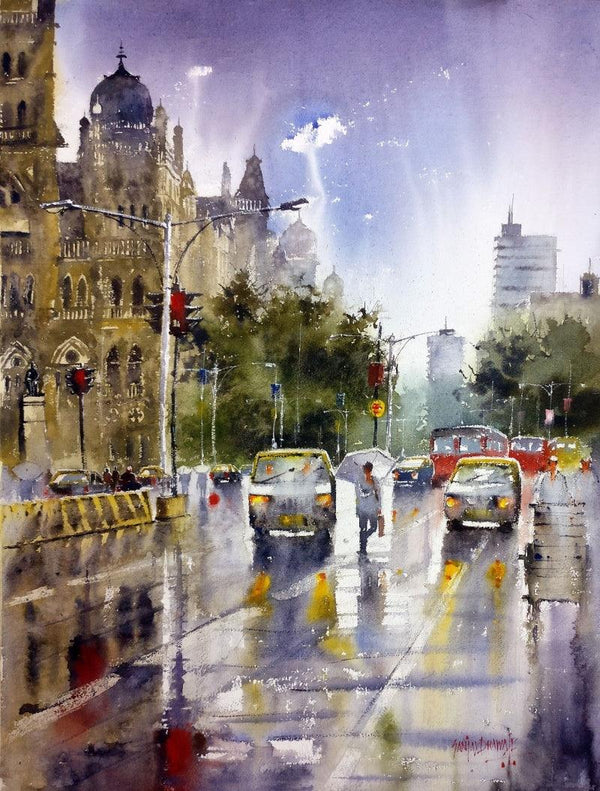 Rainy Mumbai Painting by Sanjay Dhawale | ArtZolo.com