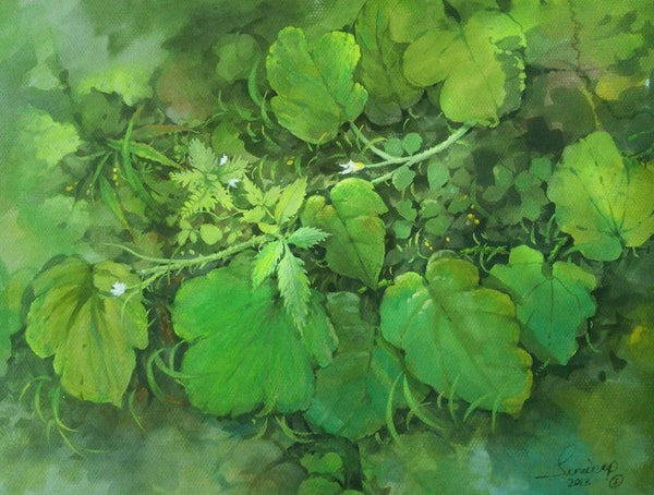 Rainy Plant Painting by Sandeep Maharana | ArtZolo.com