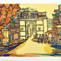 Cityscape serigraphs painting titled 'Raipur Darwaza', 24x30 inches, by artist Vrindavan Solanki on Paper