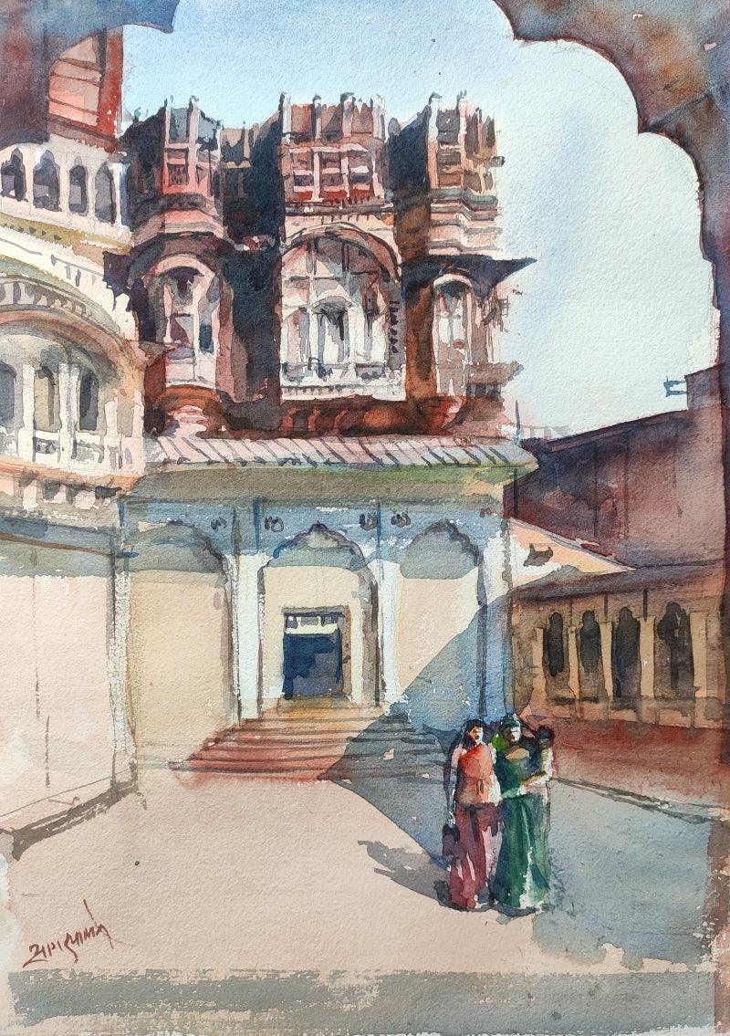 Cityscape watercolor painting titled 'Rajasthan', 15x11 inches, by artist Sagar Palwe on Paper