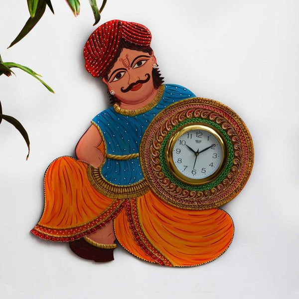 Rajasthani Turban Man Wall Clock Handicraft by E Craft | ArtZolo.com