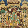 Religious tanjore traditional art titled 'Ram Darbaar', 60x48 inches, by artist Tanjore Tanjaur on Wood