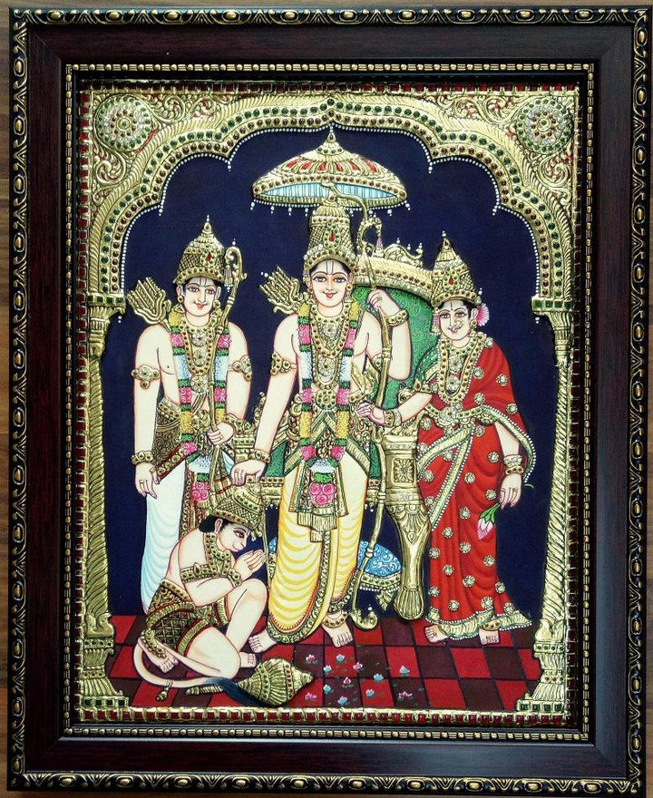 Ram Parivaar Tanjore Painting Traditional Art by Vani Vijay | ArtZolo.com