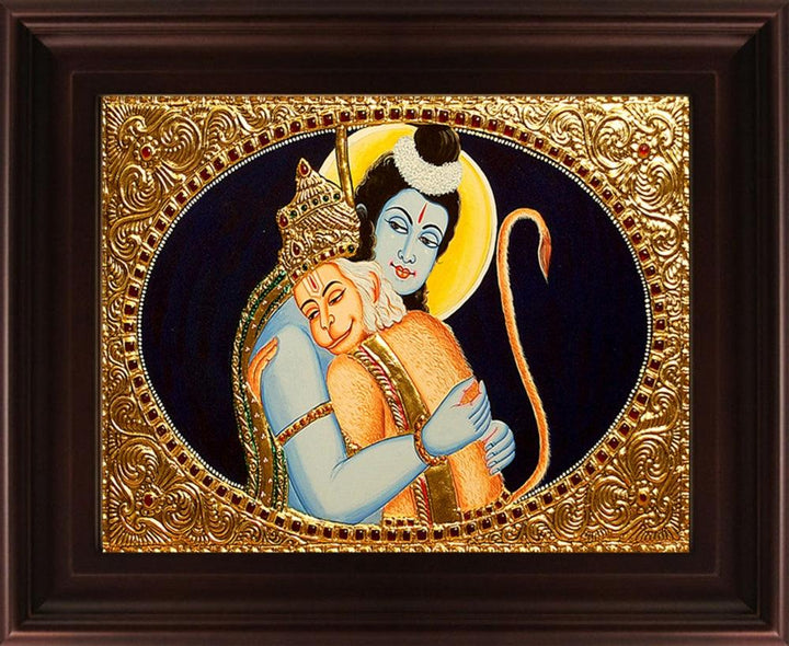 Rama Hanuman Tanjore Painting Traditional Art by Myangadi | ArtZolo.com