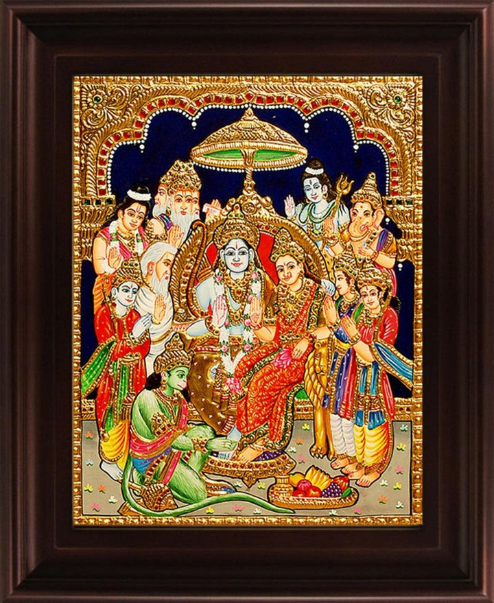 Ramar Pattabishekam Tanjore Painting Traditional Art by Myangadi | ArtZolo.com