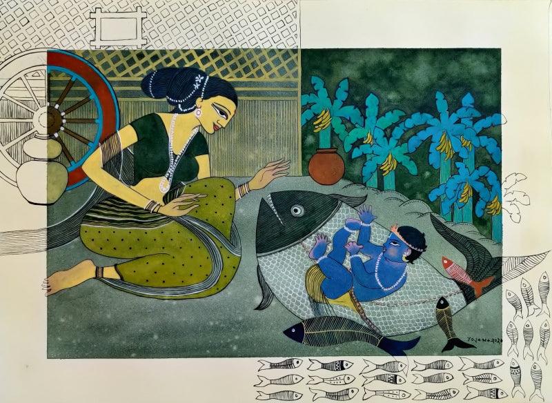 Religious watercolor painting titled 'Rati', 22x30 inches, by artist Yojana Dehankar on Paper