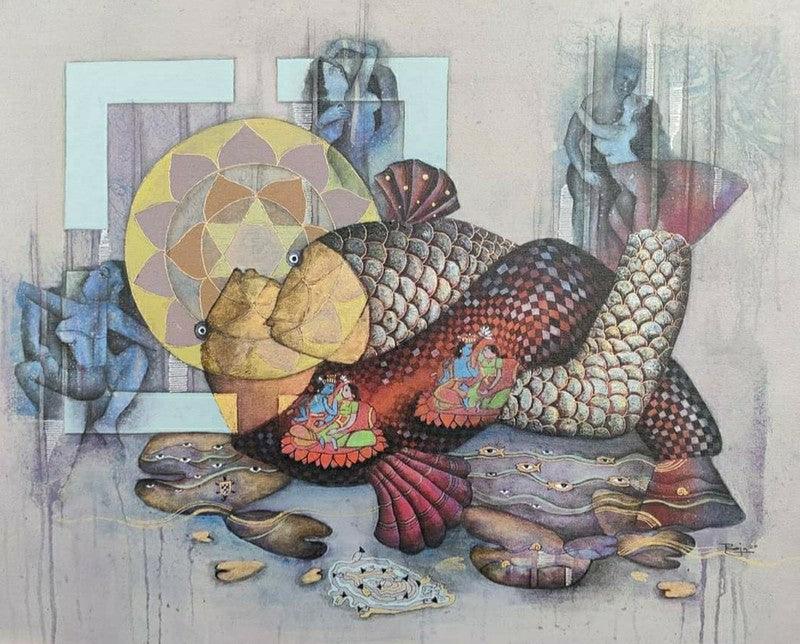 Religious acrylic painting titled 'Rati', 24x30 inches, by artist Pooja Shelke on Canvas