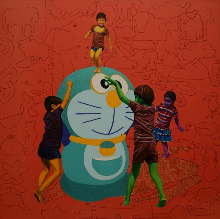 Recreating Childhood Painting by Jitendra Saini | ArtZolo.com